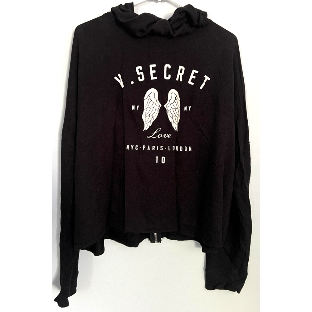 Victorias Secret Hoodie Women L Oversize Crop Zip Graphic NYC Paris London Wings